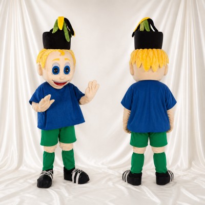 Blue and Green Cartoon Boy Mascot Costume Full Body for Adults School Events