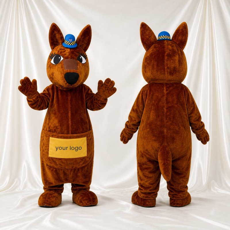 Brown and Blue Kangaroo Mascot Costume Full Body for Adults School Events