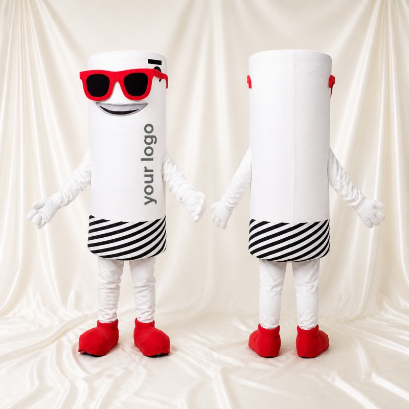 White Cylinder Character Mascot Costume Full Body for Adults Promotions