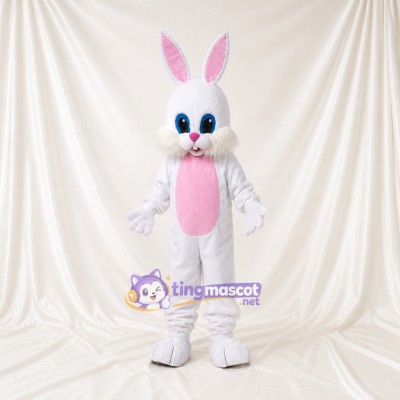 White Construction Rabbit Mascot Costume Full Body for Adults School Events
