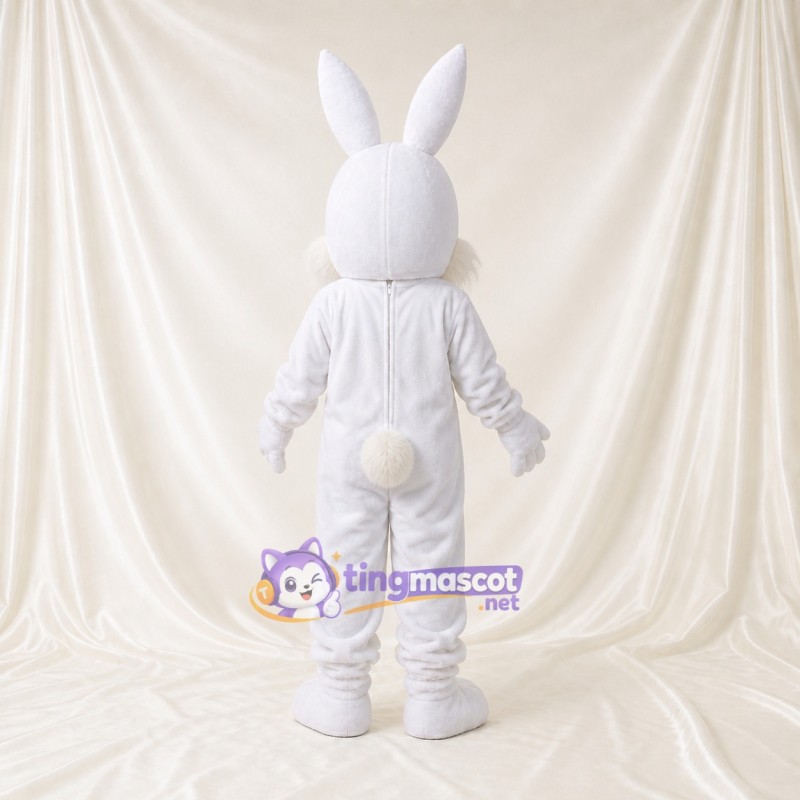 White Construction Rabbit Mascot Costume Full Body for Adults School Events