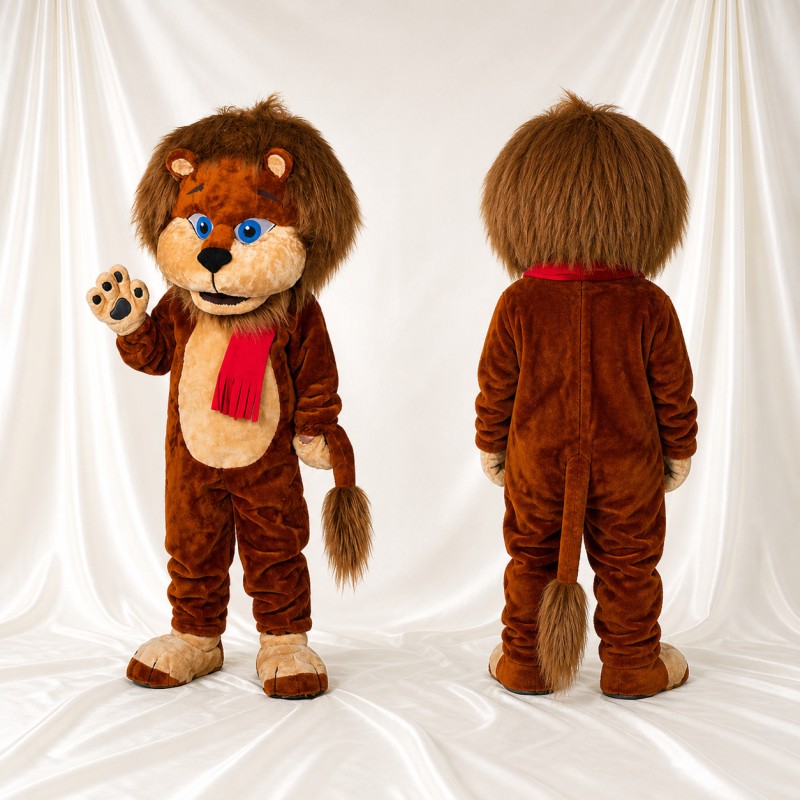 Brown Brown and Red Lion Mascot Costume Full Body for Adults School Events