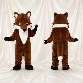 Brown Construction Fox Mascot Costume Full Body for Adults School Events