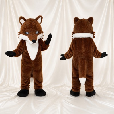 Brown Construction Fox Mascot Costume Full Body for Adults School Events