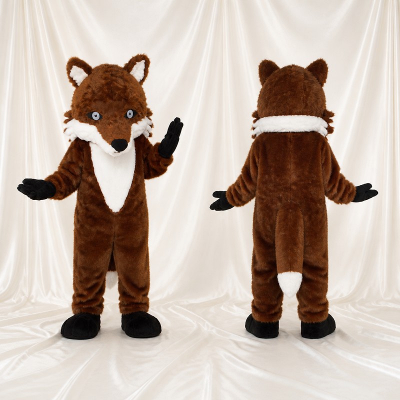 Brown Construction Fox Mascot Costume Full Body for Adults School Events