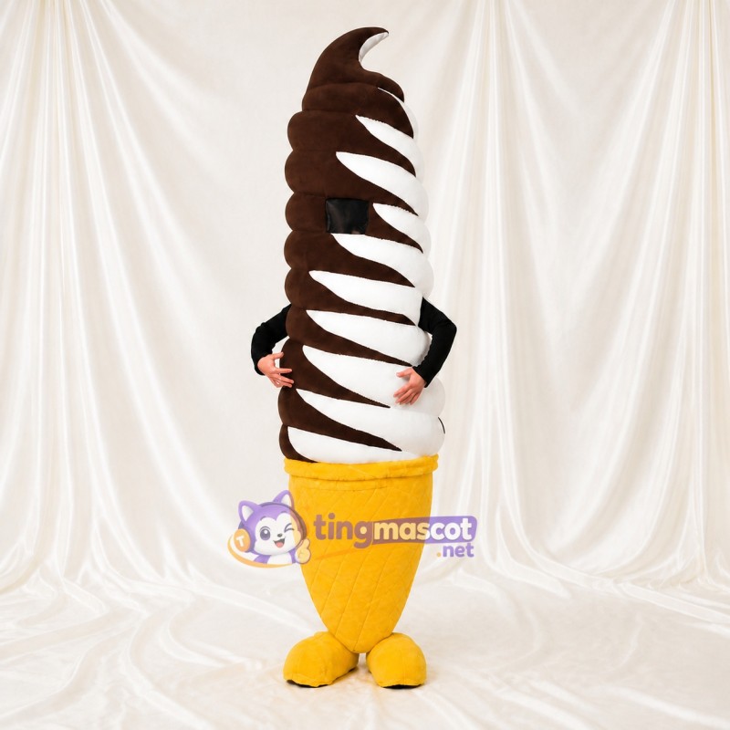 White Chocolate Ice Cream Cone Mascot Costume Full Body for Adults Food Events