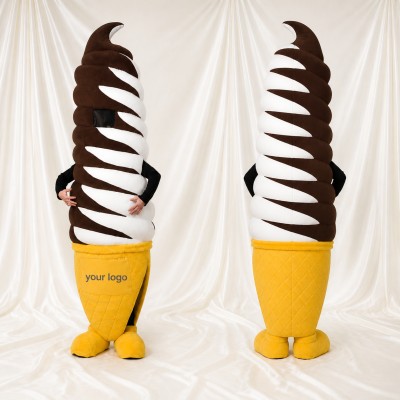 White Chocolate Ice Cream Cone Mascot Costume Full Body for Adults Food Events