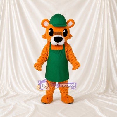 Orange Bear Worker Mascot Costume Full Body for Adults Promotions