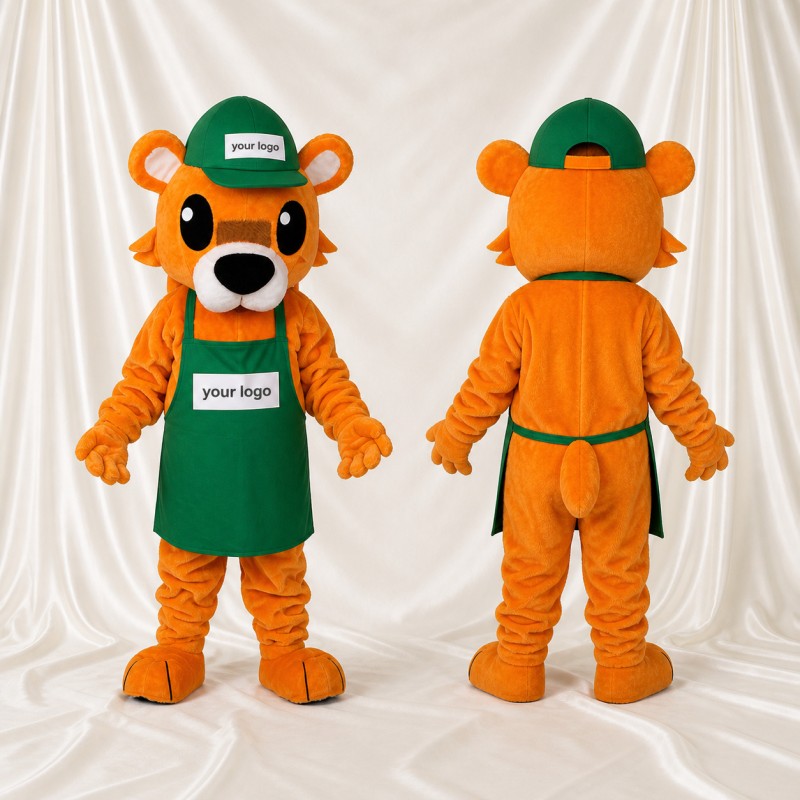 Orange Bear Worker Mascot Costume Full Body for Adults Promotions