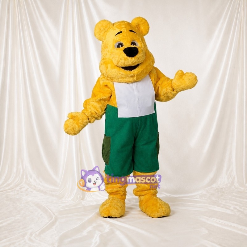 Yellow Bear Worker Mascot Costume Full Body for Adults Promotions