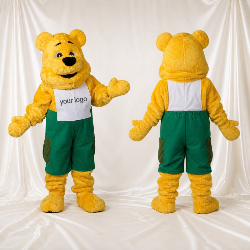 Yellow Bear Worker Mascot Costume Full Body for Adults Promotions
