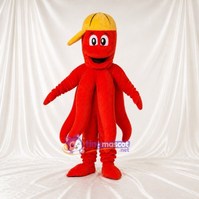 Red Octopus Mascot Costume Full Body for Adults School Events