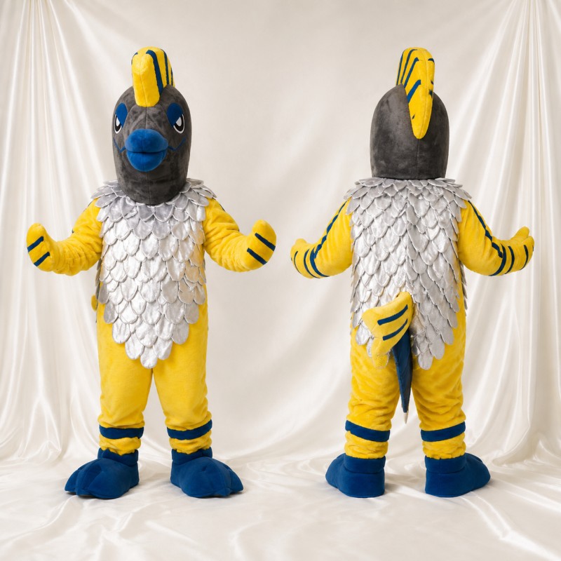 Gray Gray and Yellow Bird Mascot Costume Full Body for Adults School Events