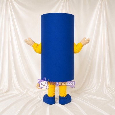 Blue and Yellow Cylinder Mascot Costume Full Body for Adults Promotions
