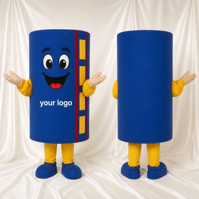 Blue and Yellow Cylinder Mascot Costume Full Body for Adults Promotions