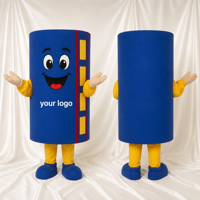 Blue and Yellow Cylinder Mascot Costume Full Body for Adults Promotions