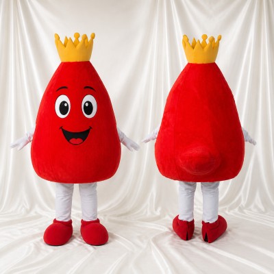 Crowned Blood Drop Mascot Costume Full Body for Adults Schools
