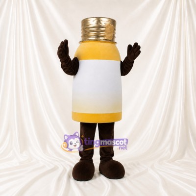 Yellow and White Medicine Bottle Mascot Costume Full Body for Adults Promotions