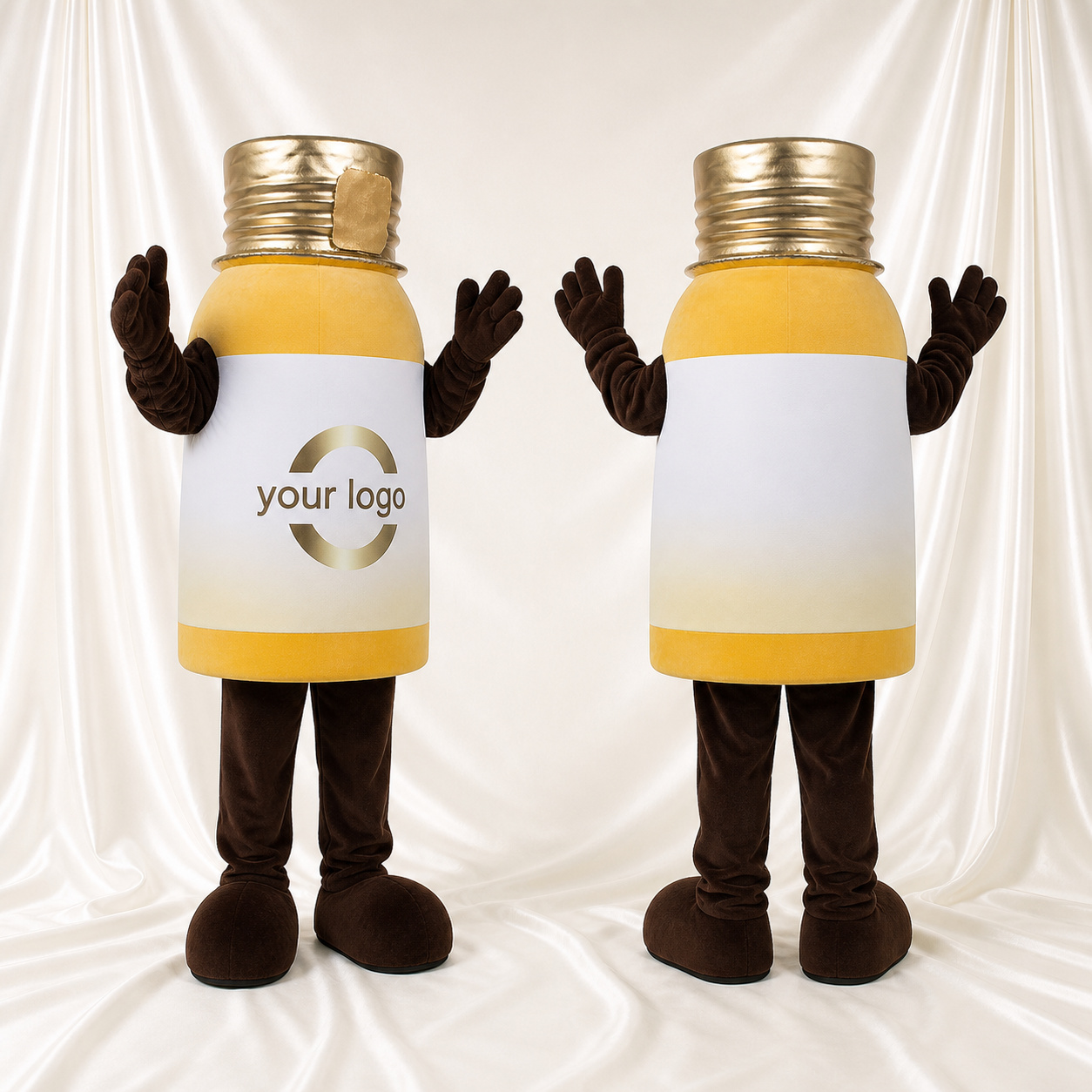 Bouteille de Médicament Jaune et Blanche Costume de mascotte intégral pour adultes Promotions Bouteille de Médicament Jaune et Blanche Costume de mascotte intégral pour adultes Promotions