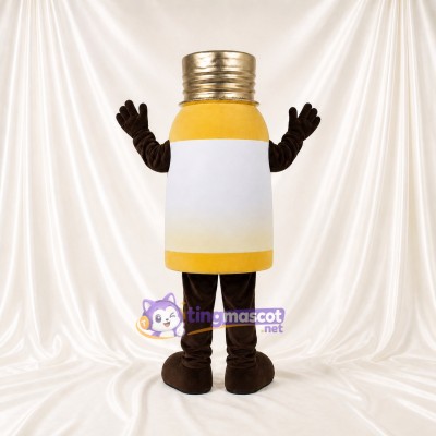 Yellow and White Medicine Bottle Mascot Costume Full Body for Adults Promotions