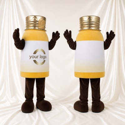 Yellow and White Medicine Bottle Mascot Costume Full Body for Adults Promotions