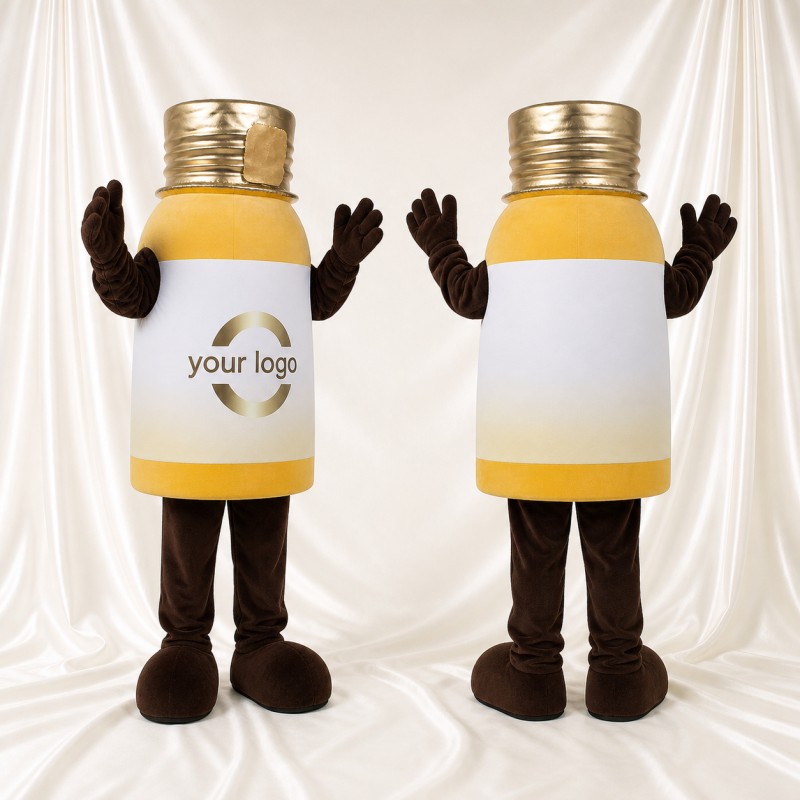 Yellow and White Medicine Bottle Mascot Costume Full Body for Adults Promotions
