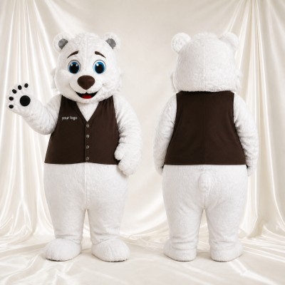 White Role Specific Polar Bear Worker Mascot Costume Full Body for Adults Events