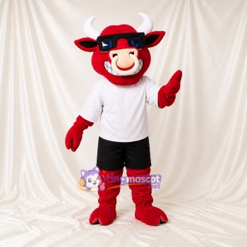 Taureau athlète en uniforme d'équipe rouge Costume de mascotte intégral pour adultes Événements sportifs