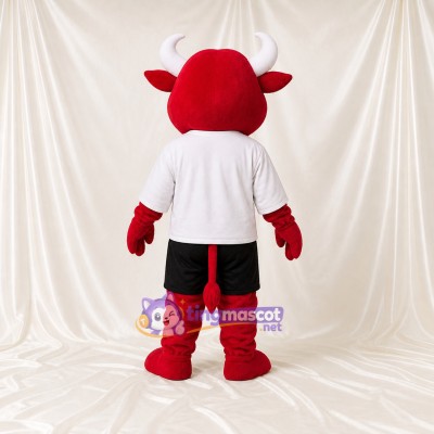 Red Team Uniform Bull Athlete Mascot Costume Full Body for Adults Sports Events