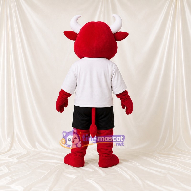 Red Team Uniform Bull Athlete Mascot Costume Full Body for Adults Sports Events