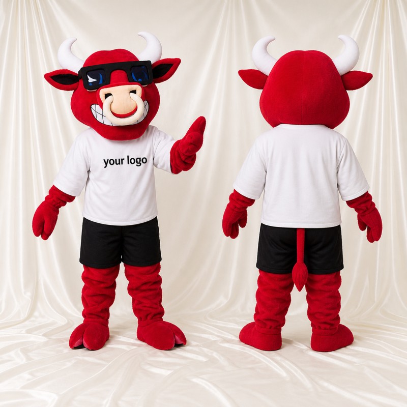 Red Team Uniform Bull Athlete Mascot Costume Full Body for Adults Sports Events