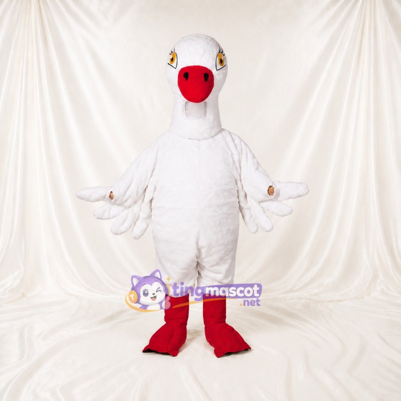 White Construction Bird Mascot Costume Full Body for Adults School Events