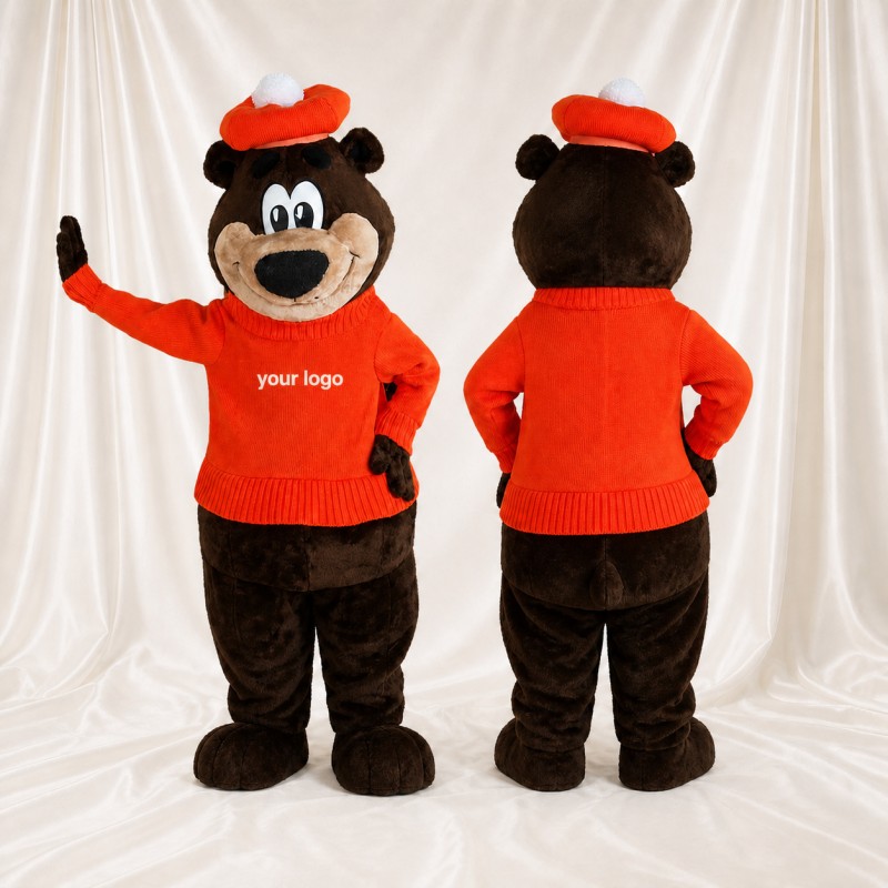 Brown and Red Bear Mascot Costume Full Body for Adults School Events