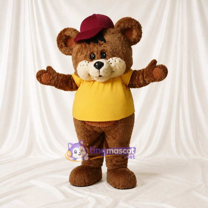 Brown and Yellow Bear Mascot Costume Full Body for Adults School Events
