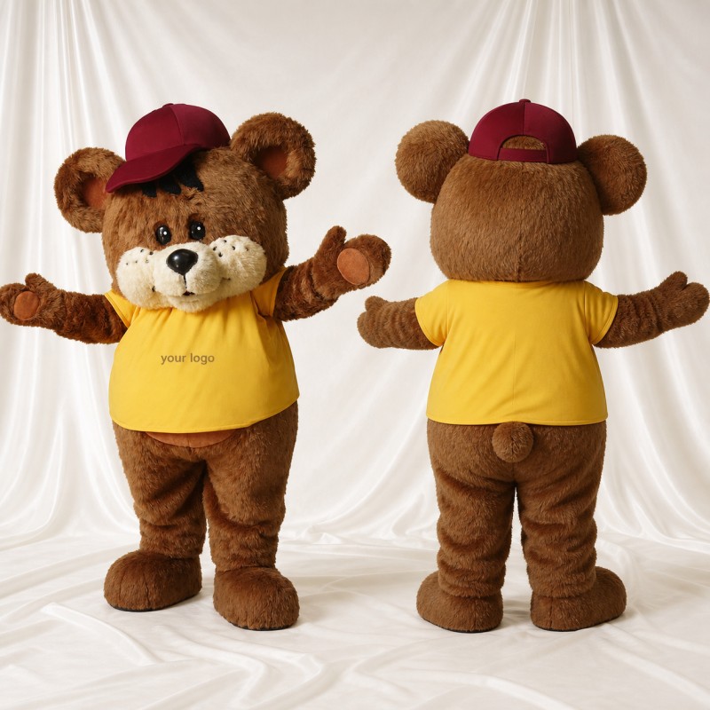Brown and Yellow Bear Mascot Costume Full Body for Adults School Events