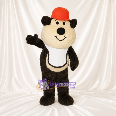 Brown Brown and Red Bear Mascot Costume Full Body for Adults School Events