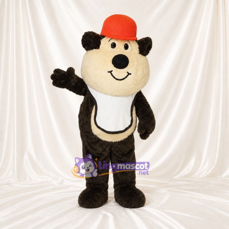 Brown Brown and Red Bear Mascot Costume Full Body for Adults School Events
