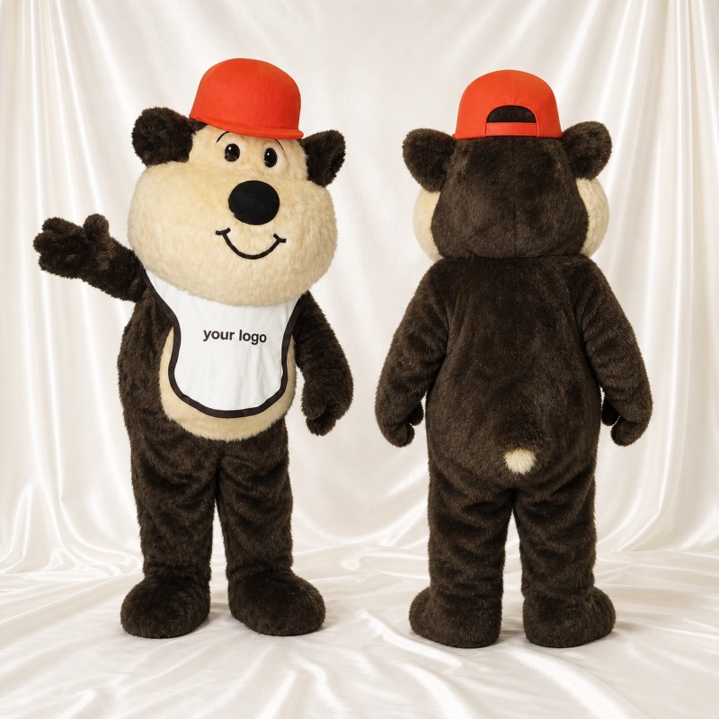 Brown Brown and Red Bear Mascot Costume Full Body for Adults School Events