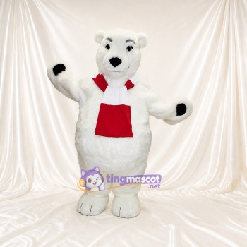 Ours polaire blanc et rouge Costume de mascotte intégral pour adultes Événements scolaires