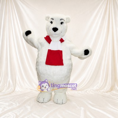 White and Red Polar Bear Mascot Costume Full Body for Adults School Events
