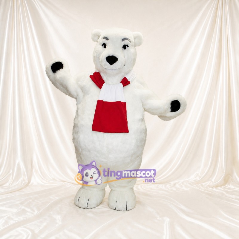 White and Red Polar Bear Mascot Costume Full Body for Adults School Events