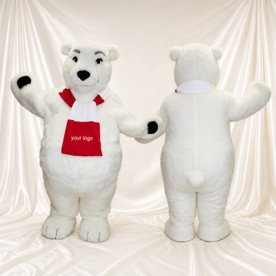White and Red Polar Bear Mascot Costume Full Body for Adults School Events