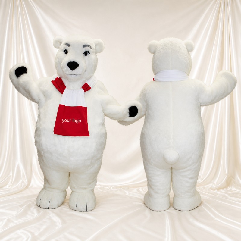 White and Red Polar Bear Mascot Costume Full Body for Adults School Events