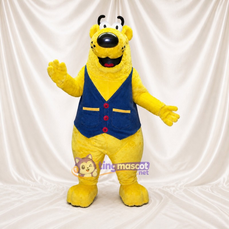 Yellow Worker Bear Mascot Costume Full Body for Adults Promotions