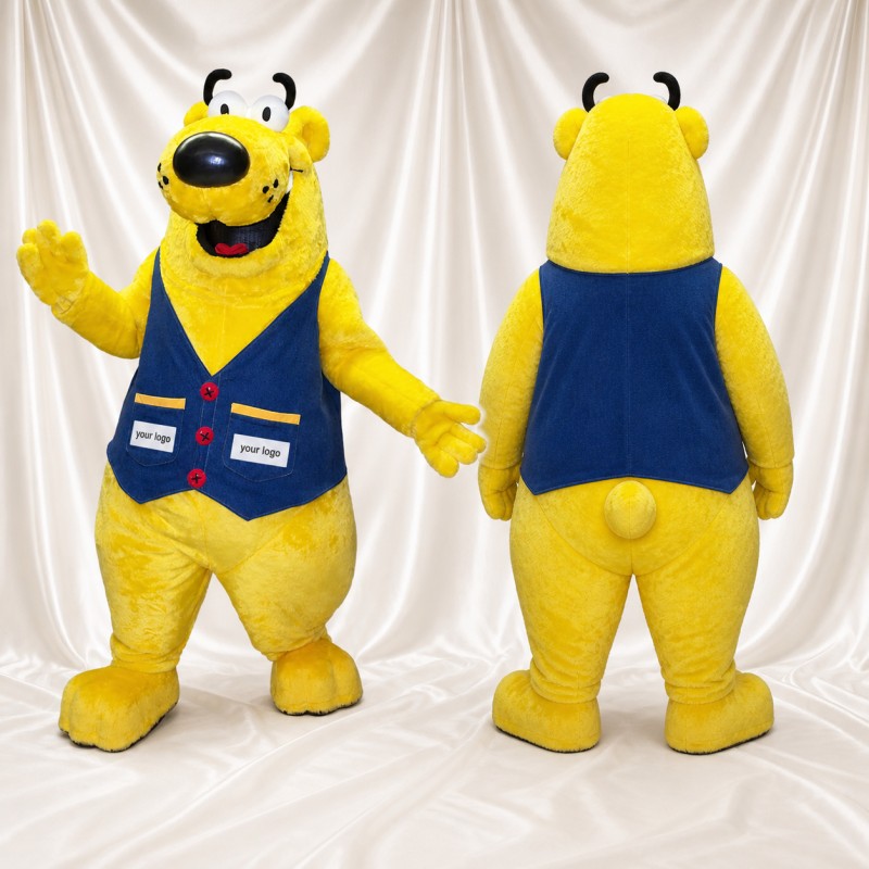 Yellow Worker Bear Mascot Costume Full Body for Adults Promotions