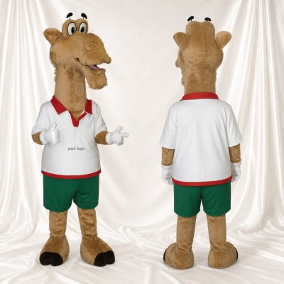 Chameau athlète beige Costume de mascotte intégral pour adultes Événements sportifs