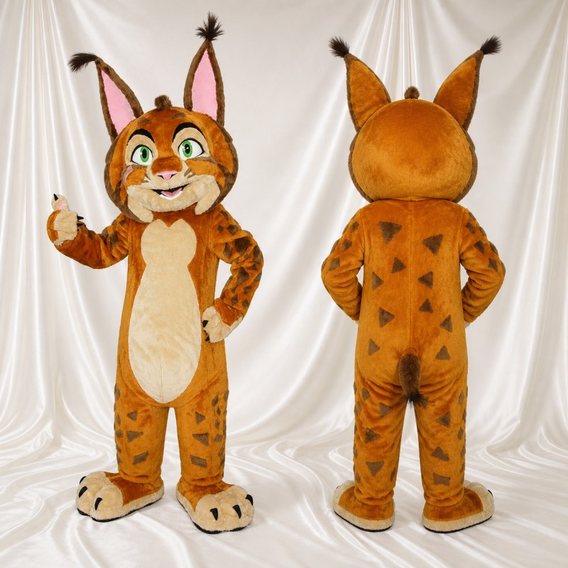 Orange Lynx Mascot Costume Full Body for Adults School Events