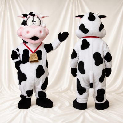 Black Spotted Cow Mascot Costume Full Body for Adults School Events