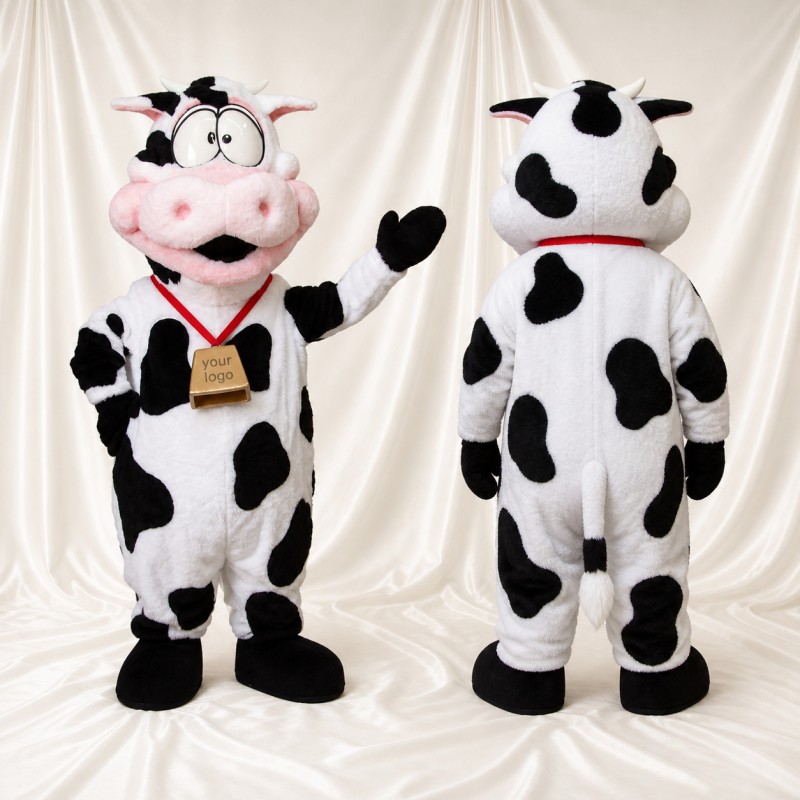 Black Spotted Cow Mascot Costume Full Body for Adults School Events