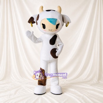 Vache blanche et brune Costume de mascotte intégral pour adultes Événements scolaires